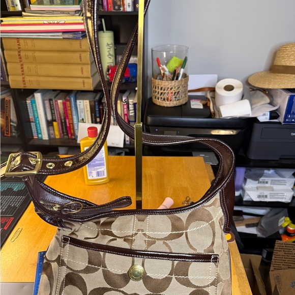 Coach Handbags - 2007 Coach Brown and Tan Canvas Shoulder Bag with Leather Trim